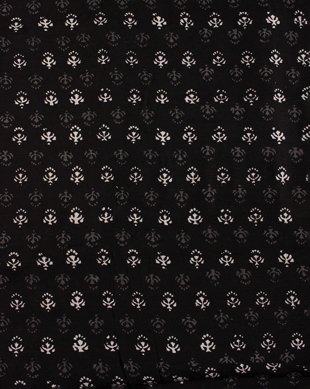 ( Pre Cut 85 CM ) Monochrome Hand Block Rayon Dobby Fabric