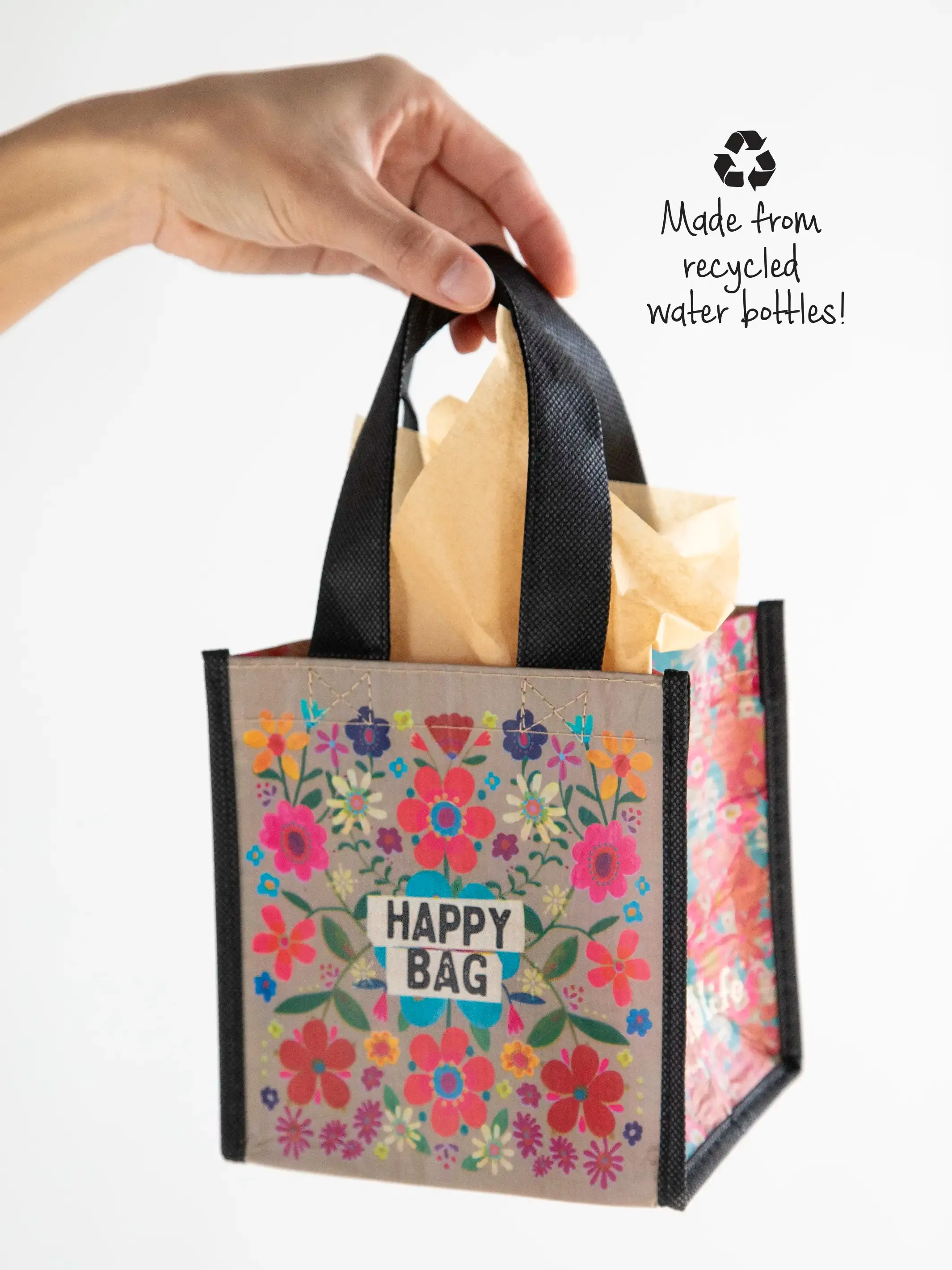 100826 Small Happy Bag - Taupe Folk Flower