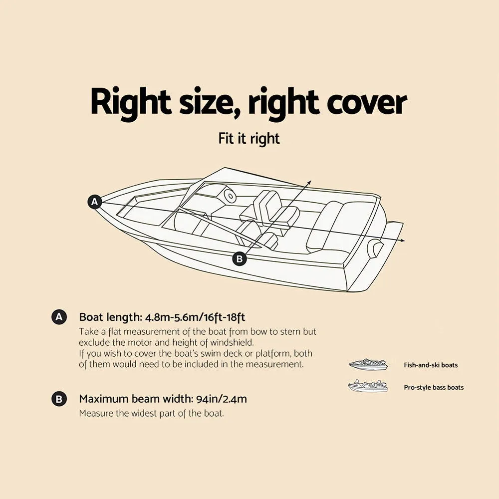 16-18.5 foot Waterproof Boat Cover - Grey