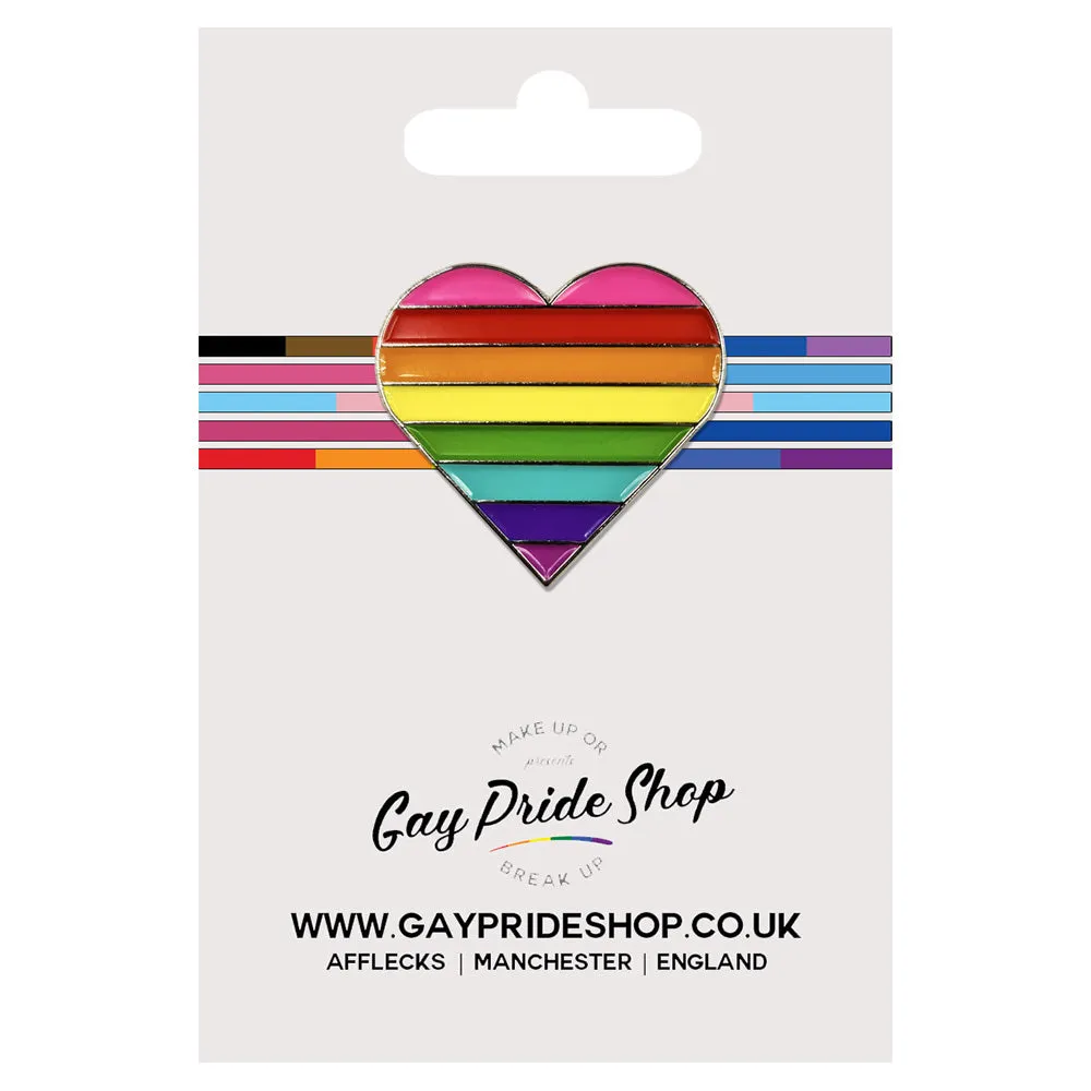 1978 Original Gay Pride Rainbow Flag Silver Metal Heart Lapel Pin Badge