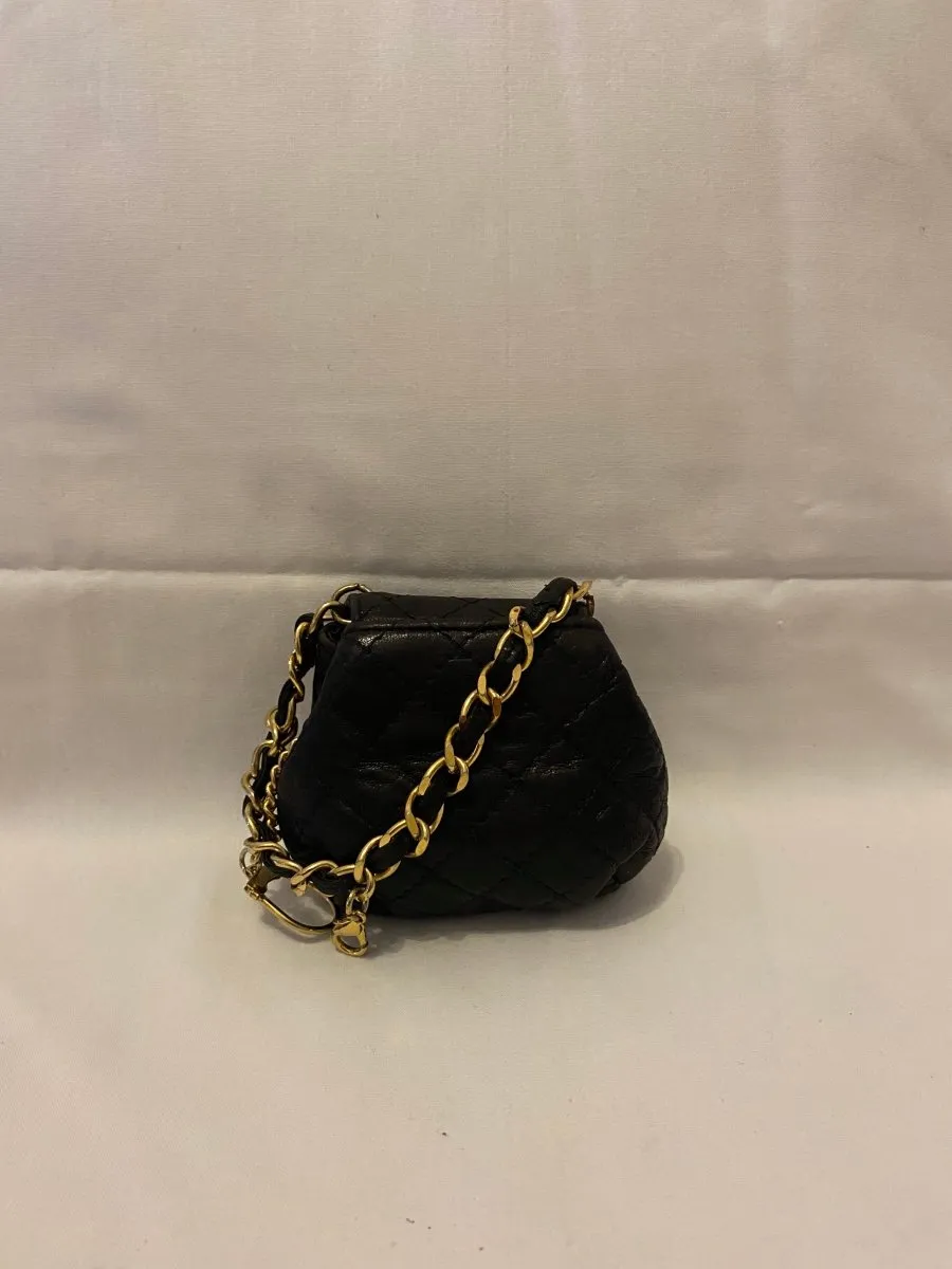 1980s Harrods Black Leather Coin Mini Bag