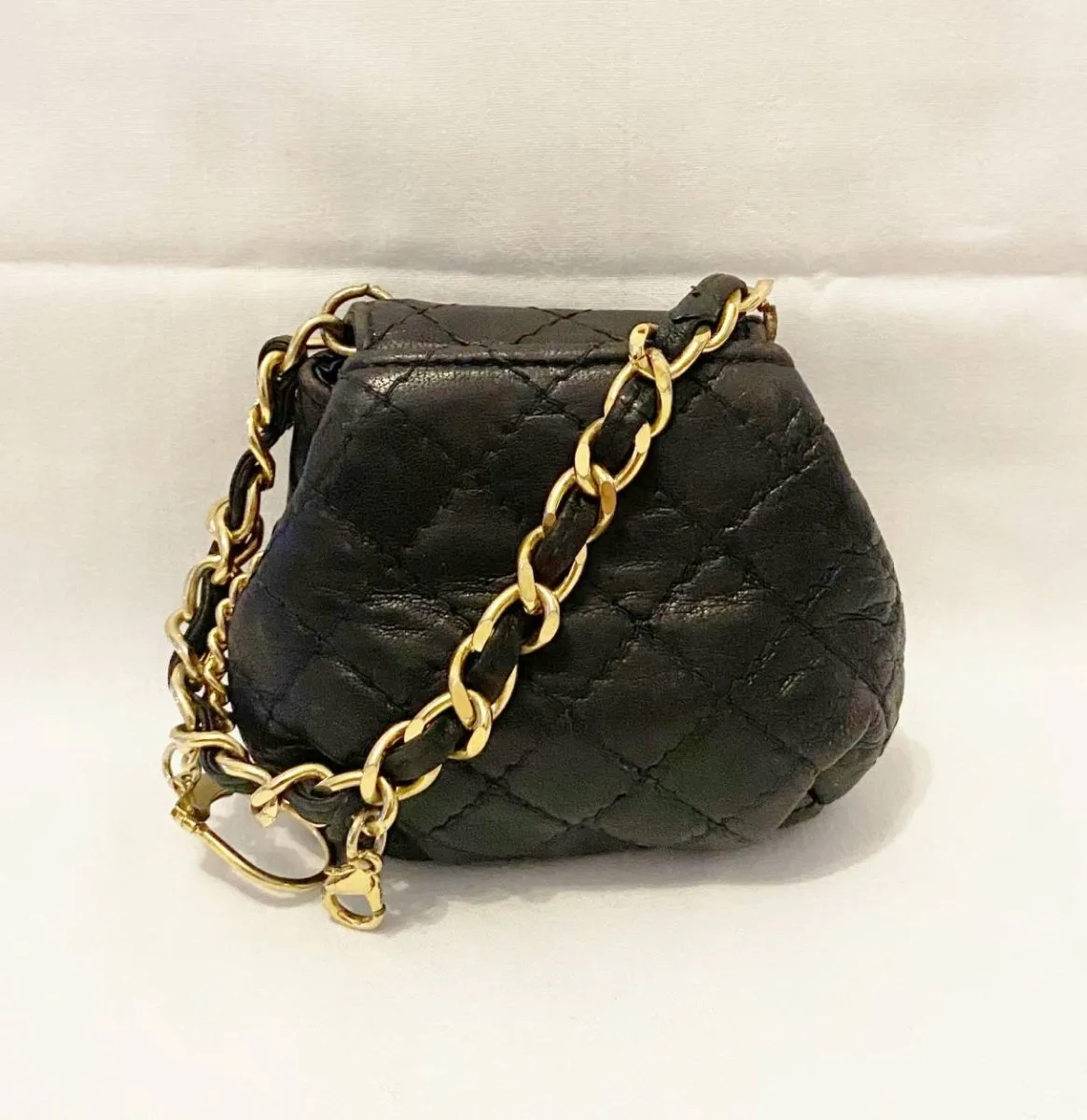 1980s Harrods Black Leather Coin Mini Bag