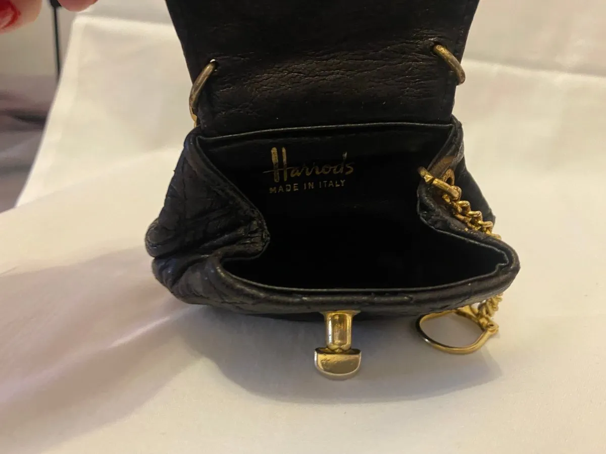 1980s Harrods Black Leather Coin Mini Bag