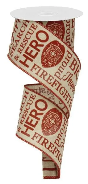 2.5" Firefighter Ribbon: Light Canvas/Red - 10yds