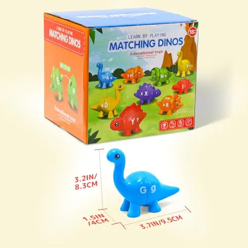 26Pcs Matching Letters Fine Motor Toy, Alphabet Match Game Educational Toys for Toddlers 1-3 Dinosaur Alphabet Learning Toy for Toddler Age 1, 2, 3 Montessori Preschool Educational Toy（New Model）