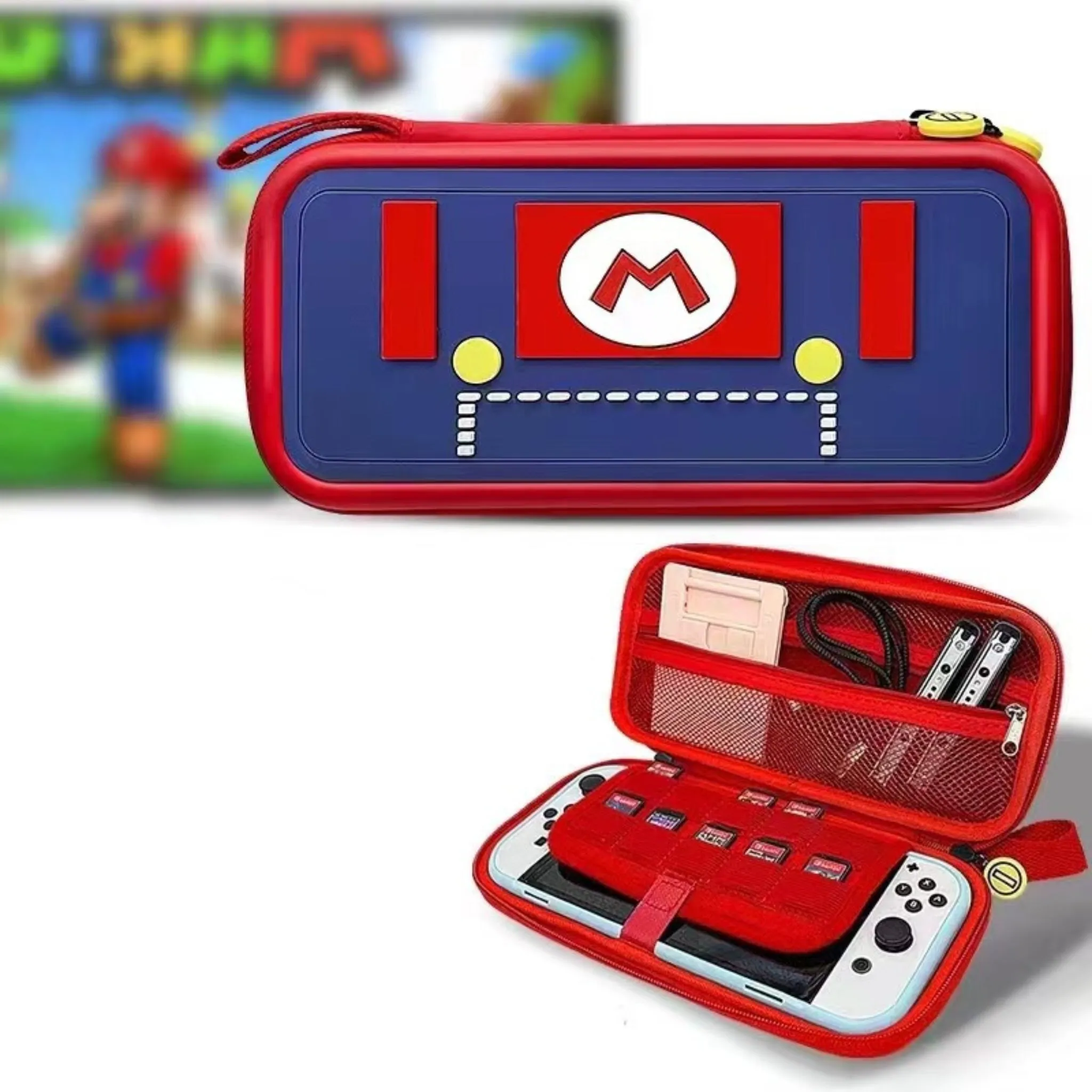 3D Pattern Deluxe Hard Protective Carrying Bag for Nintendo Switch - Super Mario Red & Blue