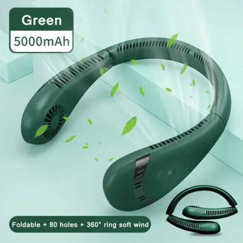 5000mAh Bladeless Foldable Quiet Neck Fan, 3 Speeds