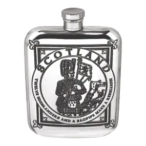 6oz Highland Piper Pewter Hip Flask