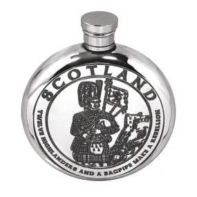 6oz Highland Piper Round Pewter Hip Flask