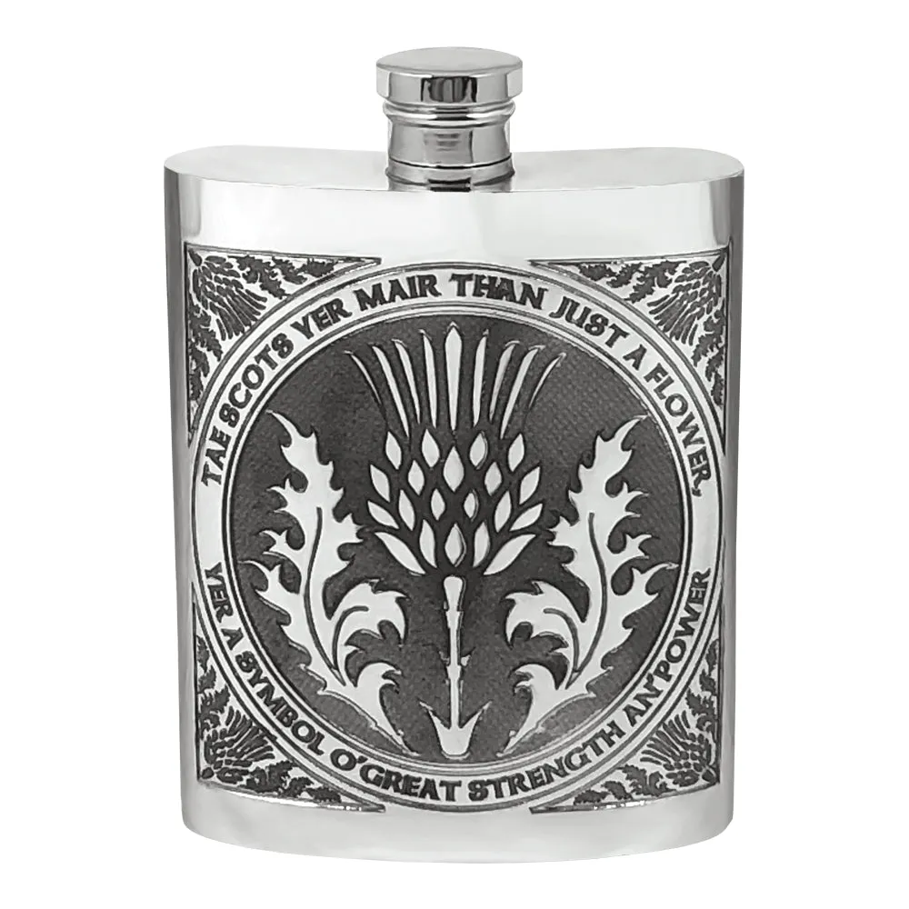 6oz Tae A Thistle Robbie Burns Scottish Pewter Hip Flask