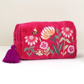 81588 Fuchsia Floral Bee Flat Velvet Make Up Bag By Pom