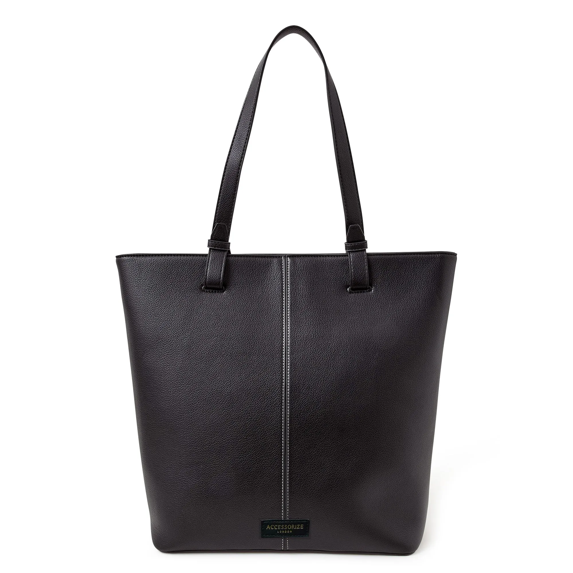 Accessorize London Women's Faux Leather Black Contrast Stitch Laptop Tote Bag