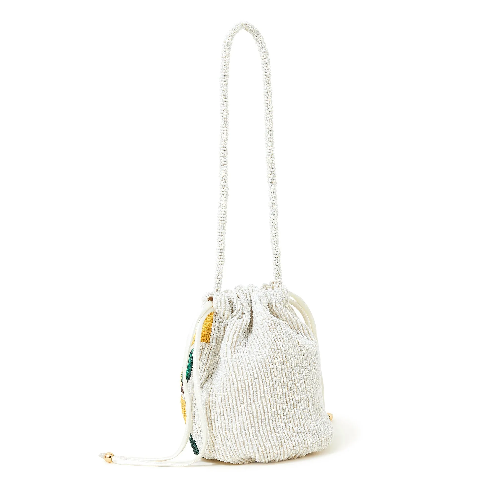 Accessorize London Women's Multi Color Lemon Beaded Drawstring Duffle Bag