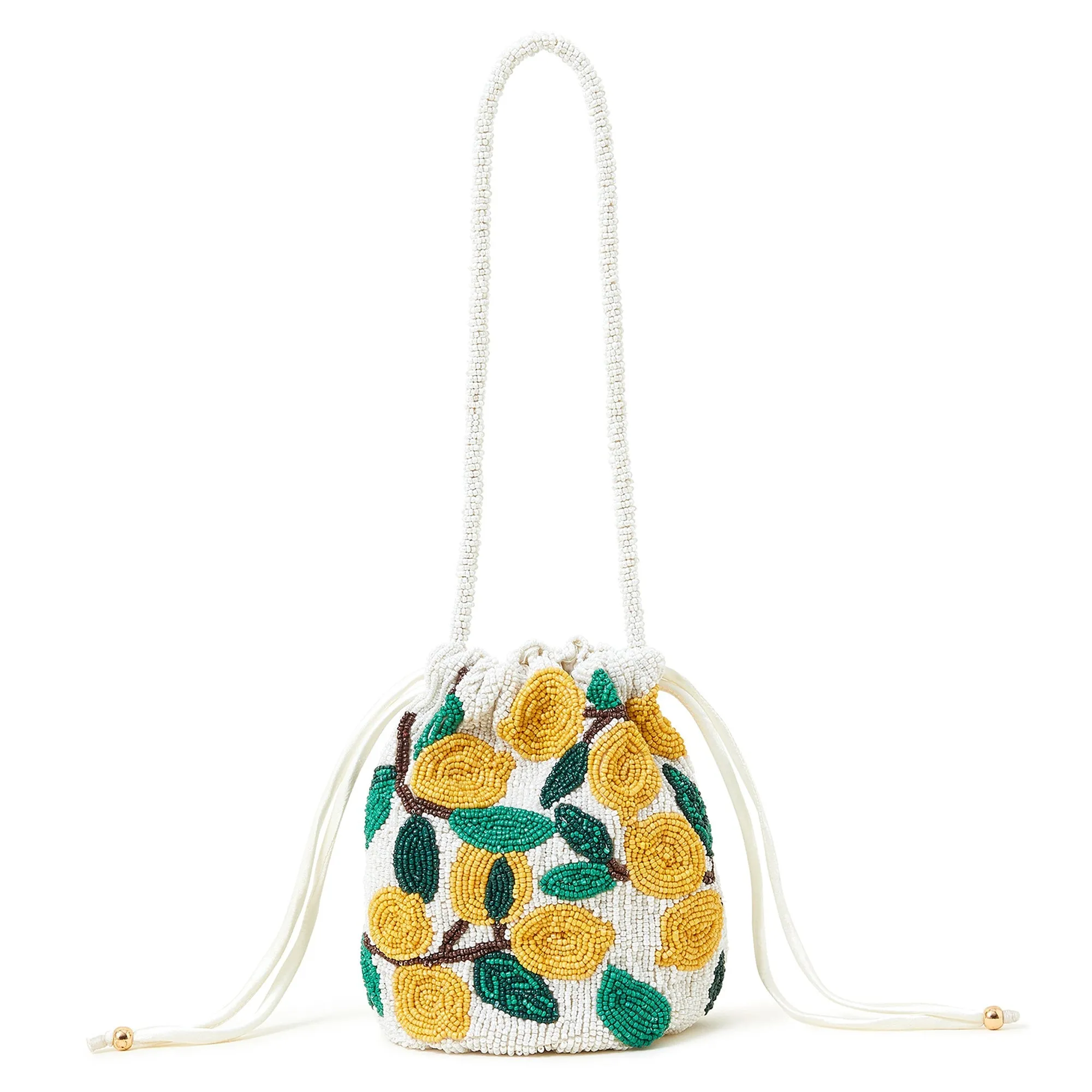 Accessorize London Women's Multi Color Lemon Beaded Drawstring Duffle Bag