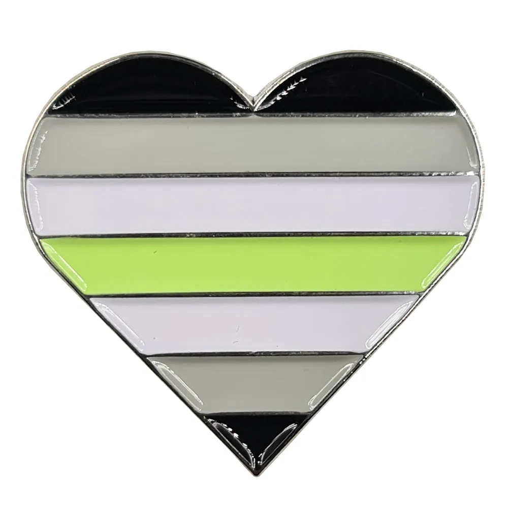 Agender Flag Silver Metal Heart Lapel Pin Badge