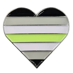 Agender Flag Silver Metal Heart Lapel Pin Badge