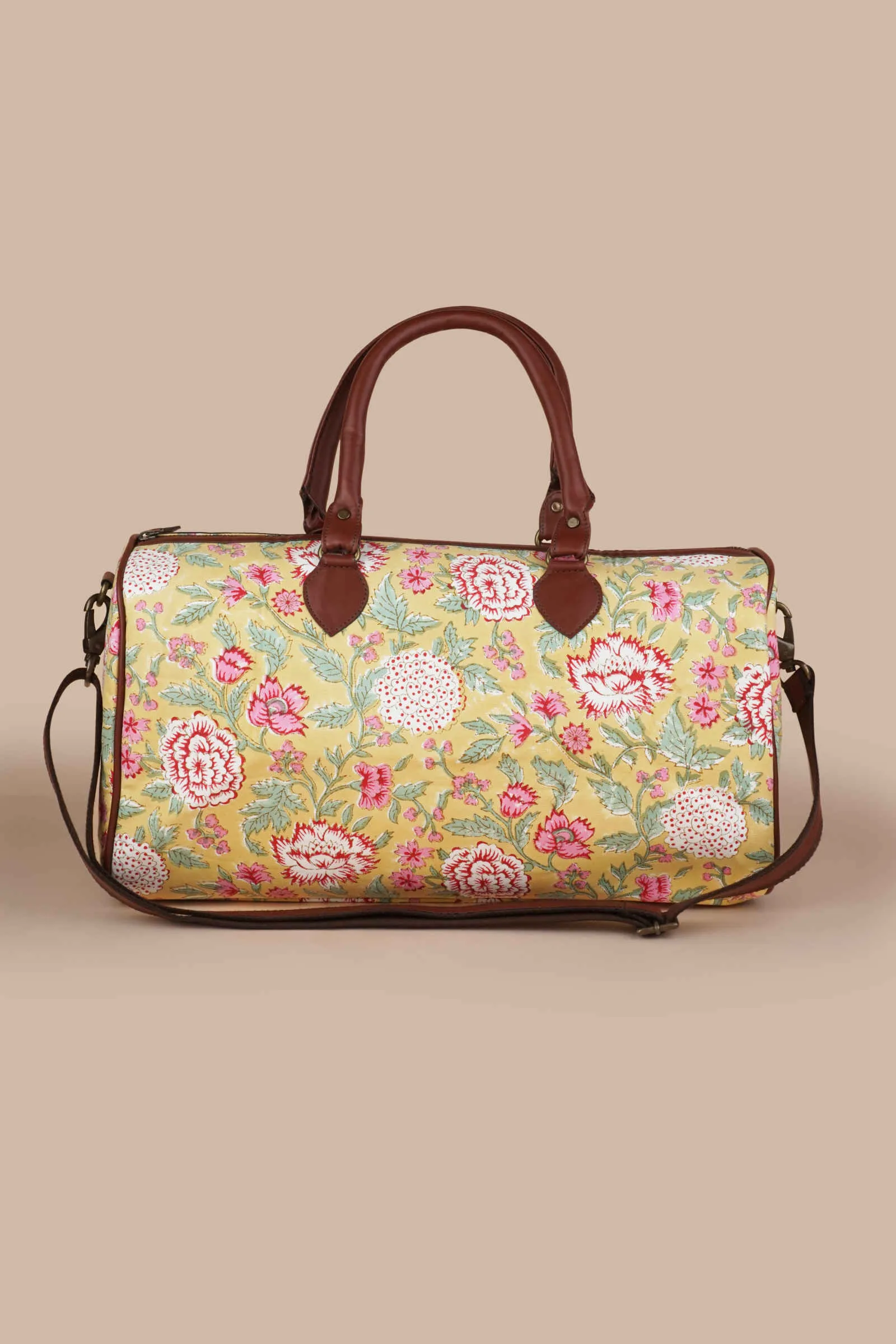 Amalfi Meadows Hand Block Printed Yellow Duffle Bag