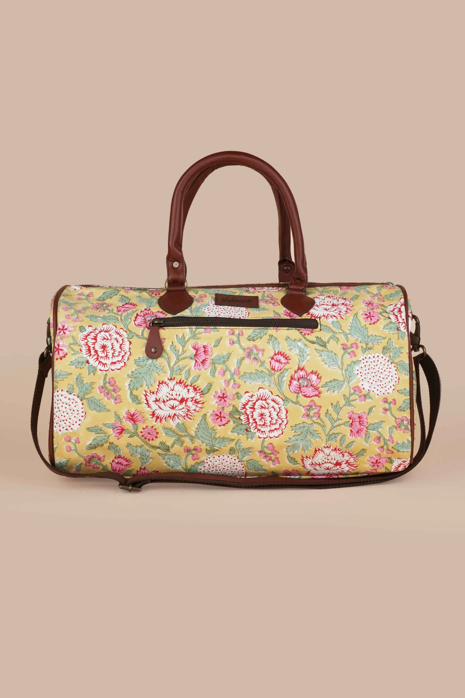 Amalfi Meadows Hand Block Printed Yellow Duffle Bag