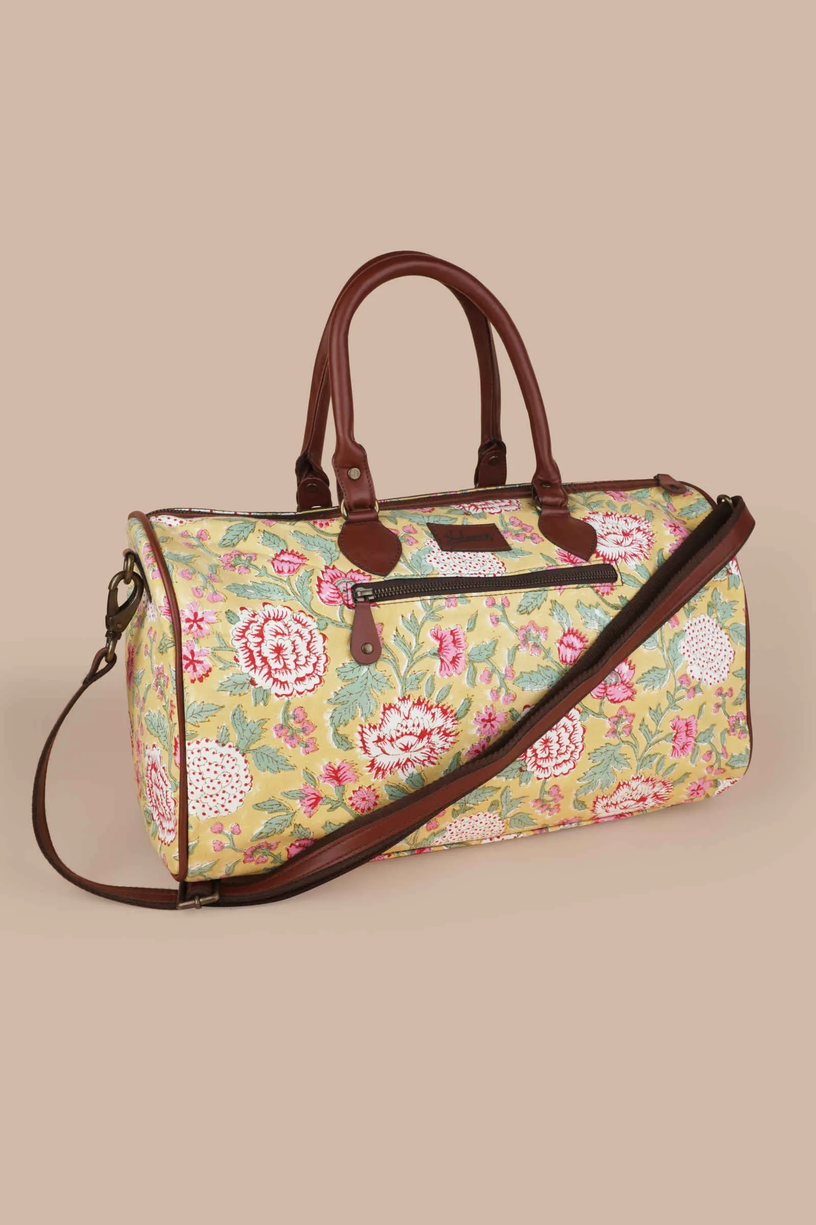 Amalfi Meadows Hand Block Printed Yellow Duffle Bag