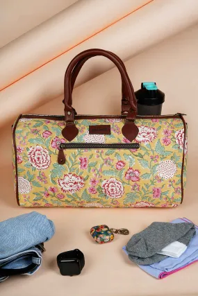 Amalfi Meadows Hand Block Printed Yellow Duffle Bag