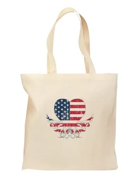 American Flag Decorative Floral Heart Vintage Grocery Tote Bag