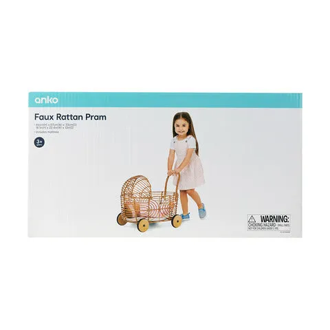 Anko Faux Rattan Pram With Mattresses/Suitable for Ages 3  Years