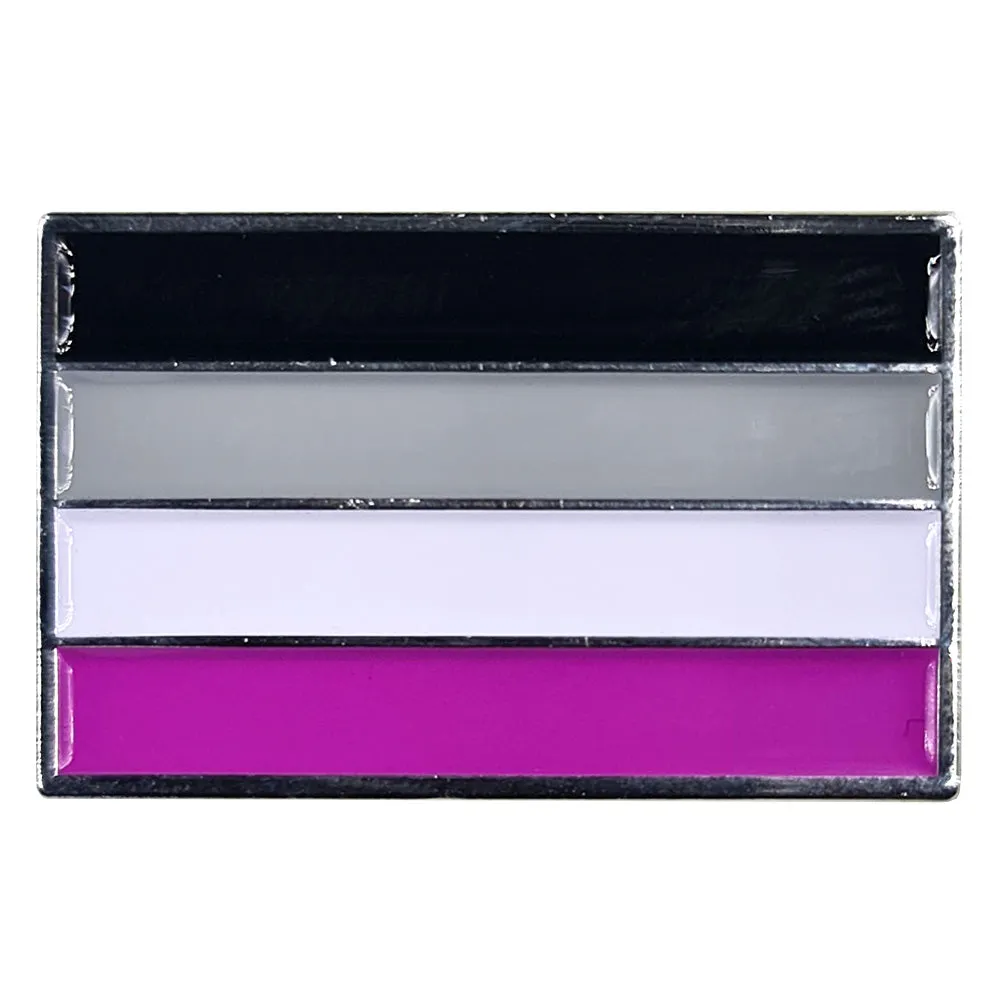 Asexual Pride Flag Silver Metal Rectangle Lapel Pin Badge