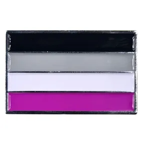 Asexual Pride Flag Silver Metal Rectangle Lapel Pin Badge