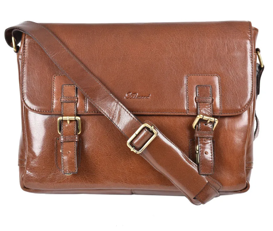 Ashwood Chelsea Jasper Double Clasp Chestnut Leather Laptop Satchel