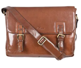 Ashwood Chelsea Jasper Double Clasp Chestnut Leather Laptop Satchel