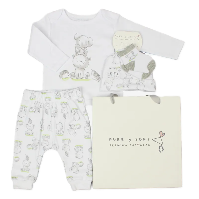 Baby Unisex 4pcGift Set - Elephant/Bear (PK6) (0-6M) E13340