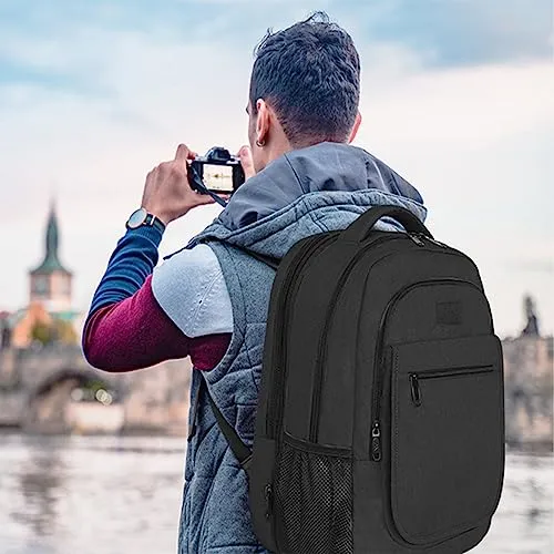 Backpack for School, Expandable 15.6 inch College Backpack for Boys Girls, Anti Theft Travel Backpack with USB Charging Port, Water Resistant Laptop Backpack Large Bookbag Gifts for Men Women, Black