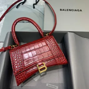 Balen Hourglass Small Handbag In Dark Red, For Women,  Bags 9in/23cm 5935461LRGM6211