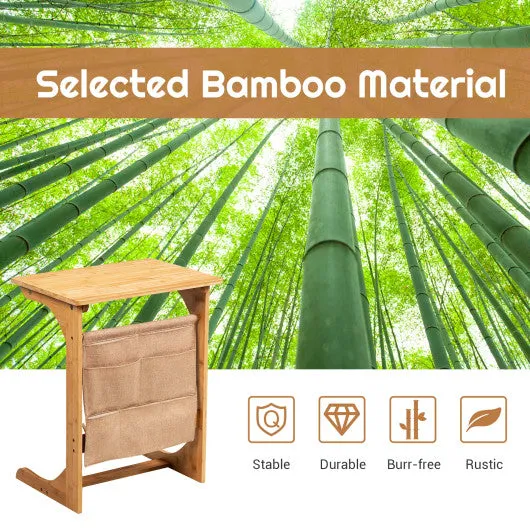 Bamboo Sofa Table End Table Bedside Table with Storage Bag