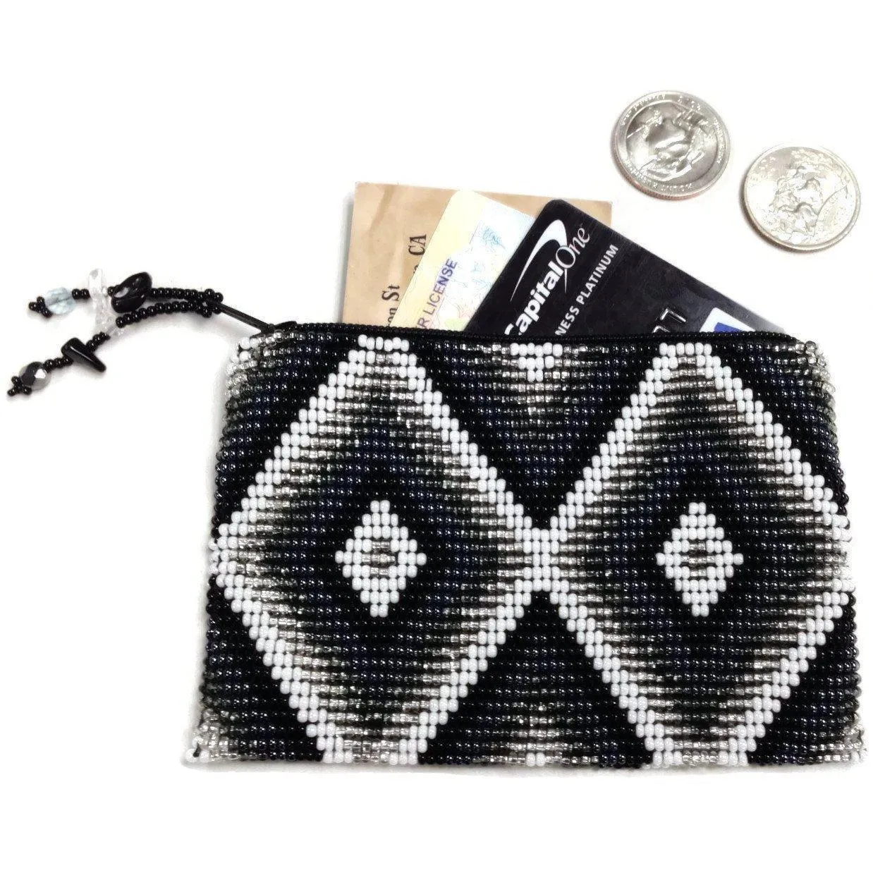 Beaded Seed Bead Geometric Coin Purse  - Guatemala