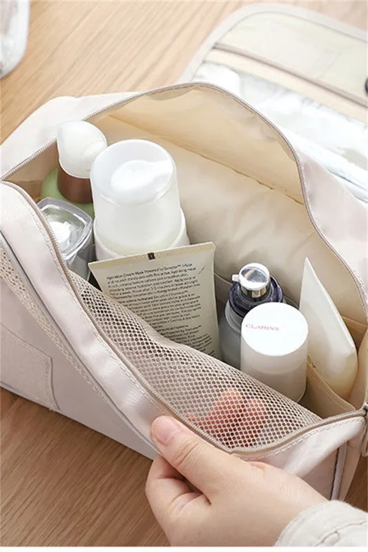 Beige Makeup Pouch Travel Organizer Bag