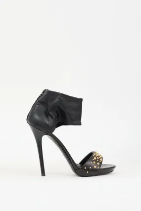 Black & Gold Leather Studded Heel