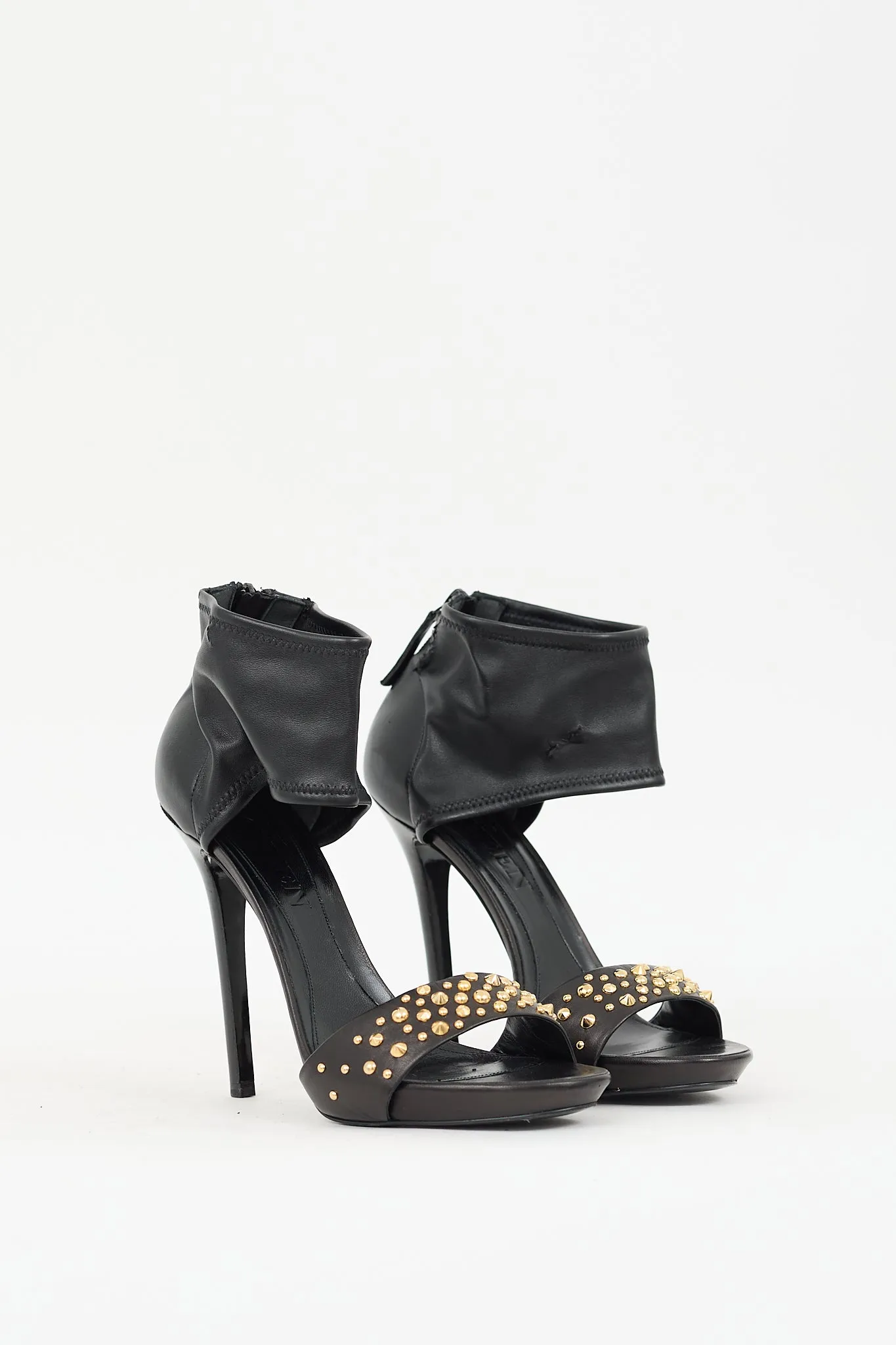 Black & Gold Leather Studded Heel