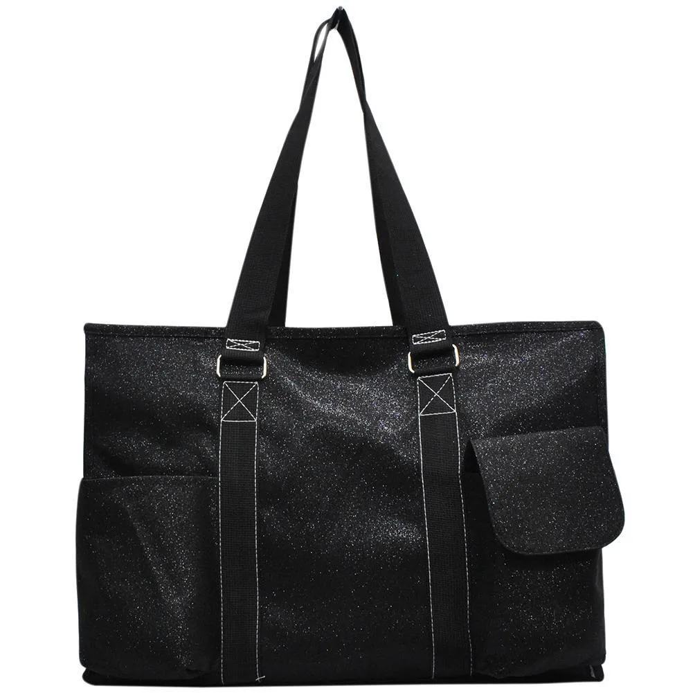 Black Glitter NGIL Zippered Caddy Large Organizer Tote Bag