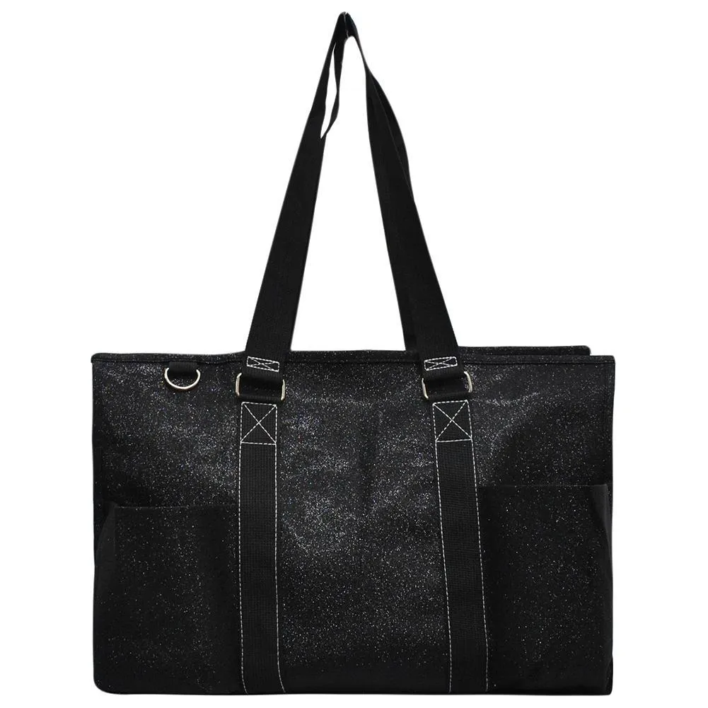 Black Glitter NGIL Zippered Caddy Large Organizer Tote Bag