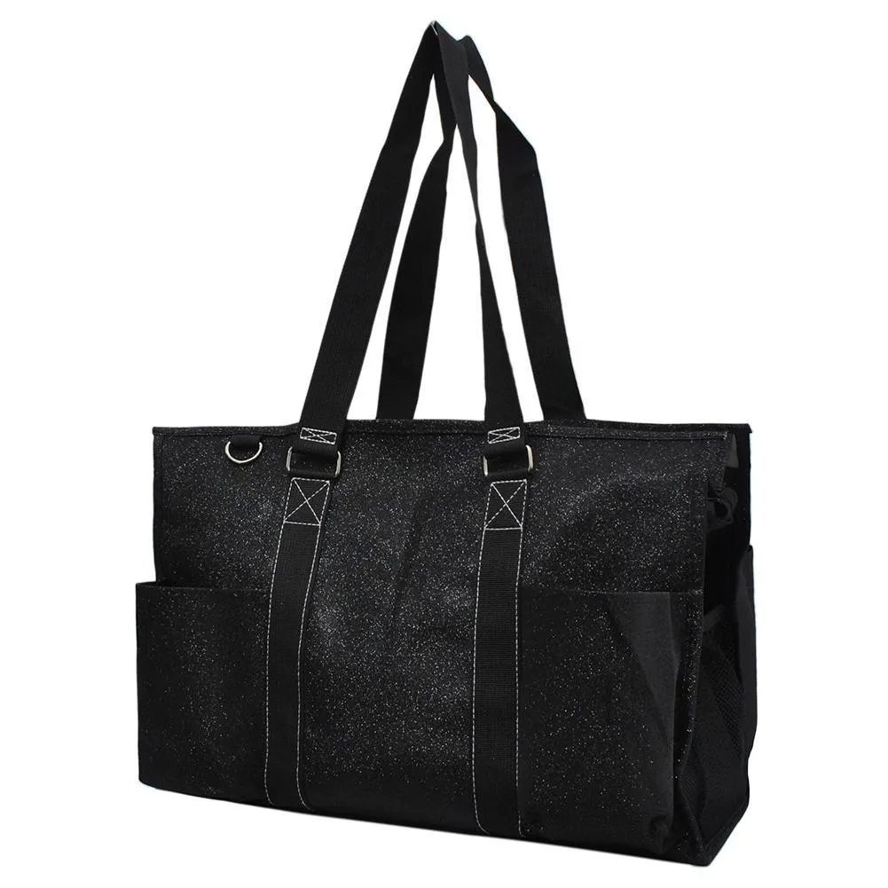 Black Glitter NGIL Zippered Caddy Large Organizer Tote Bag