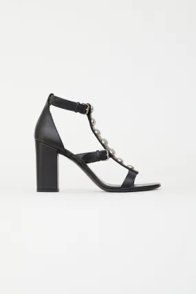 Black Leather & Silver Studded Heel