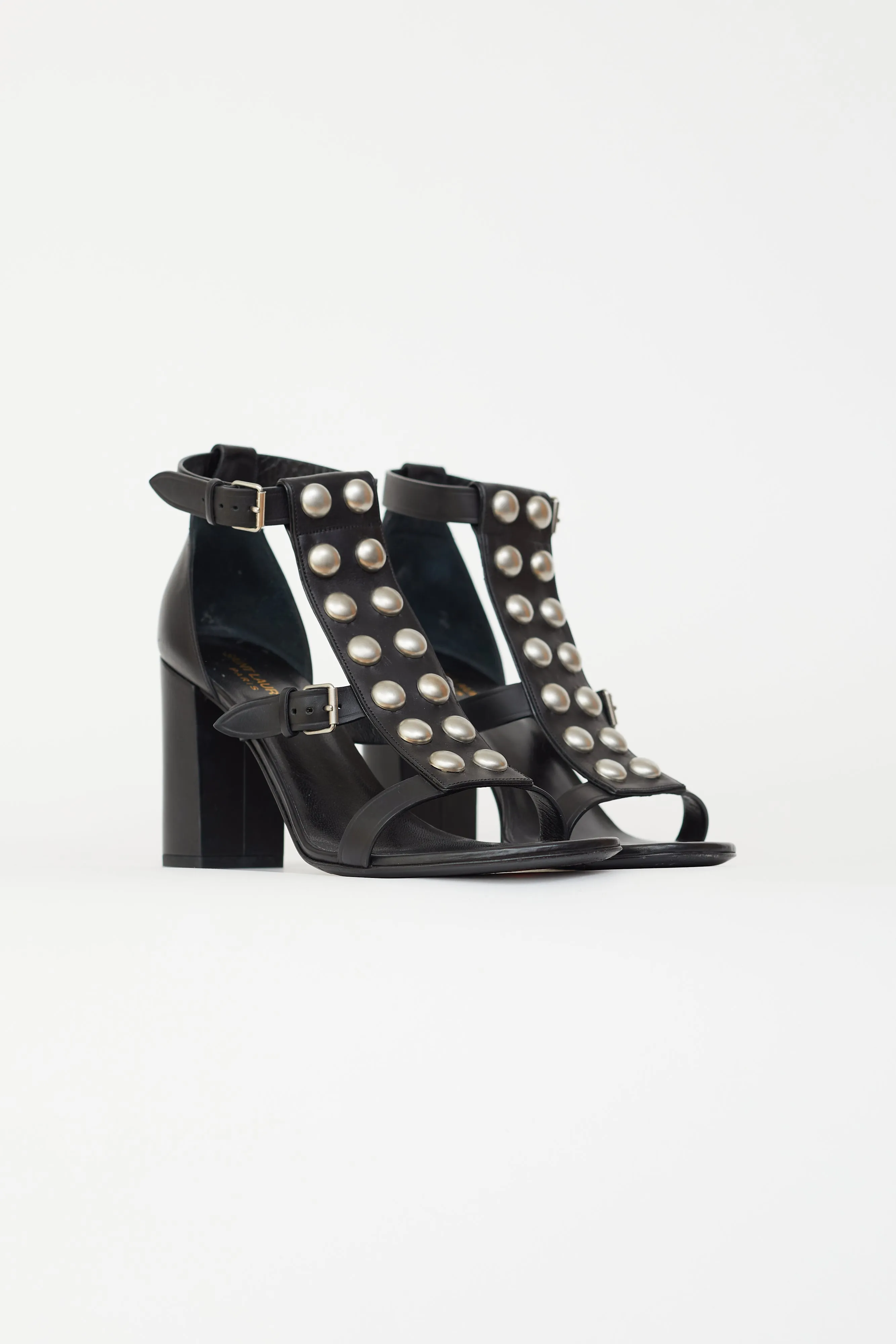 Black Leather & Silver Studded Heel