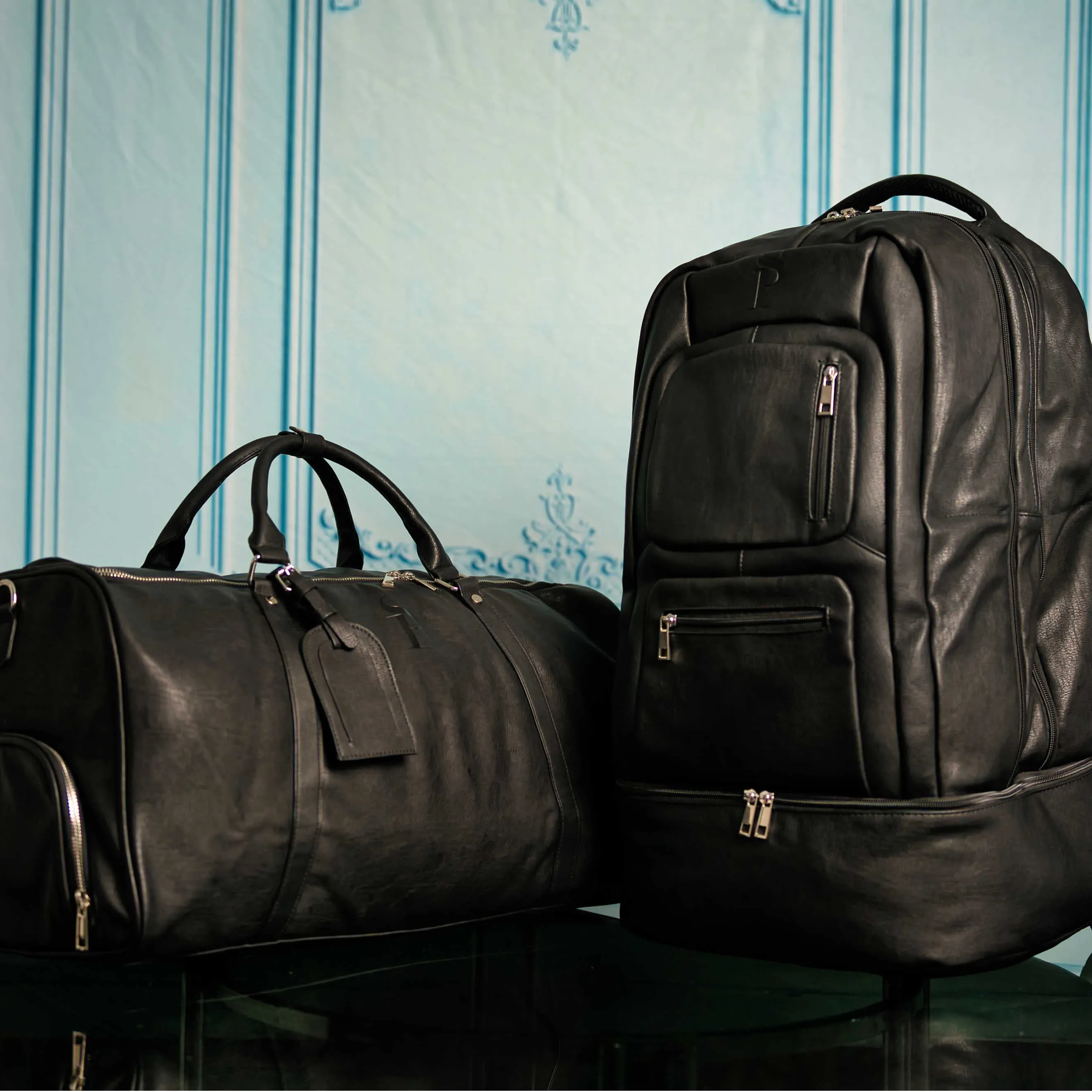 Black Leather Signature Bag Set (Signature and Duffle Bag)