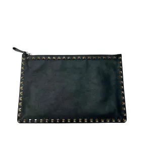 Black Leather Studded Clutch