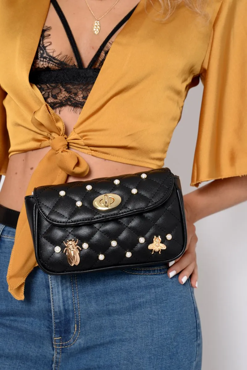 Black Pearl Studded Insect Bumbag - Folly