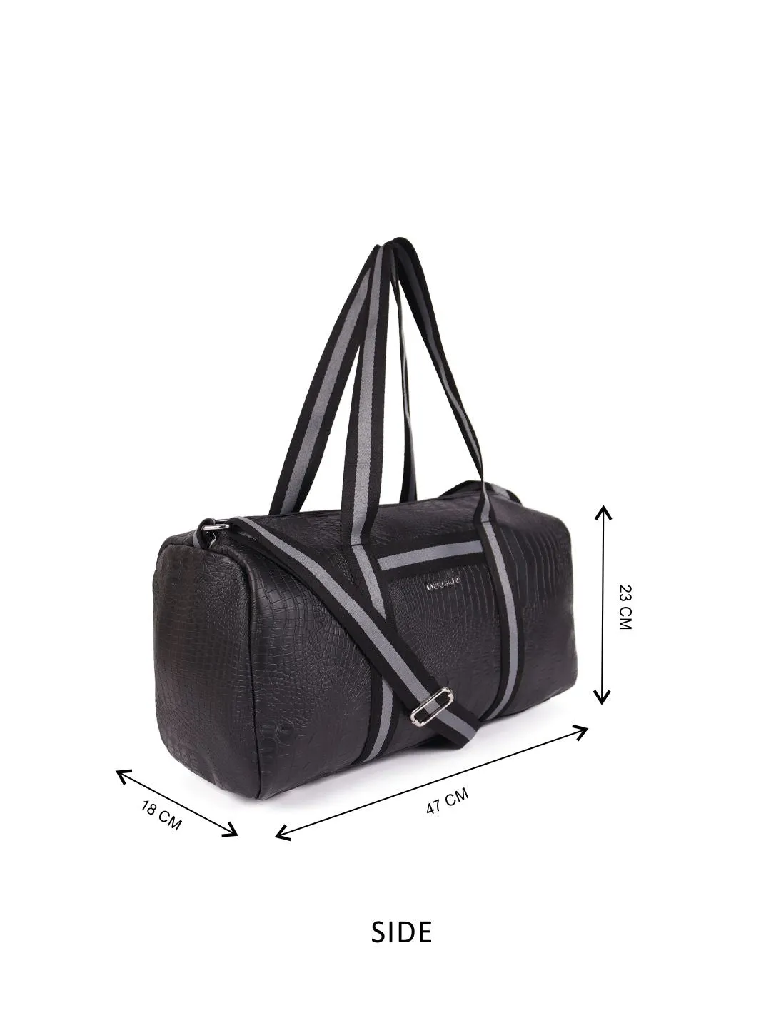 Black Pu Duffle Bag With  Webbing Shoulder Handle