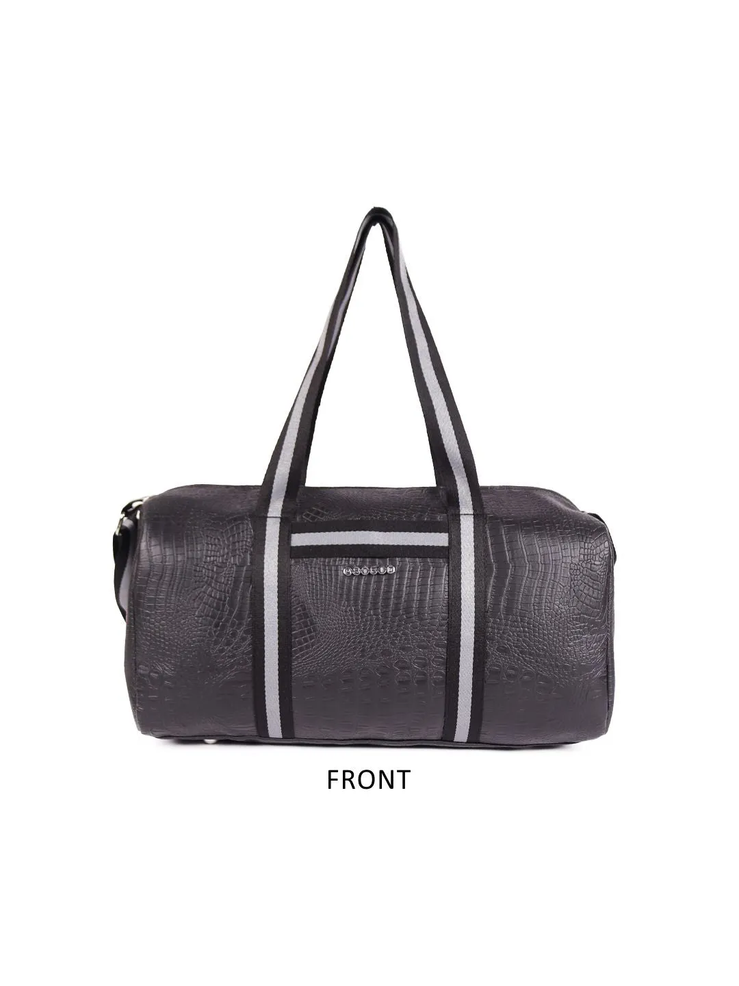 Black Pu Duffle Bag With  Webbing Shoulder Handle