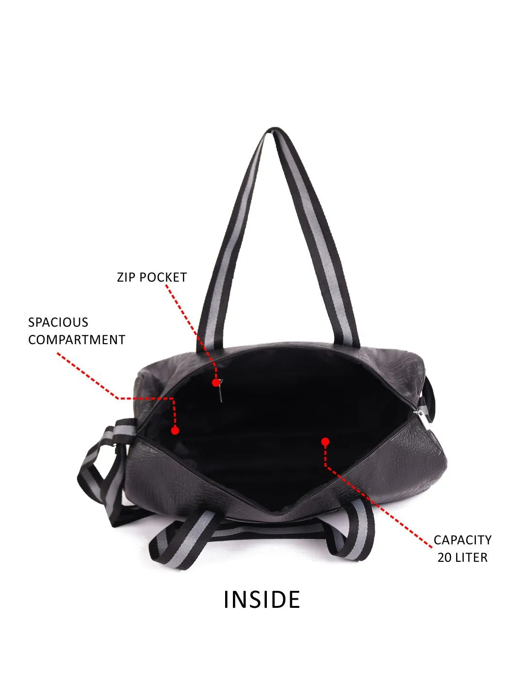 Black Pu Duffle Bag With  Webbing Shoulder Handle