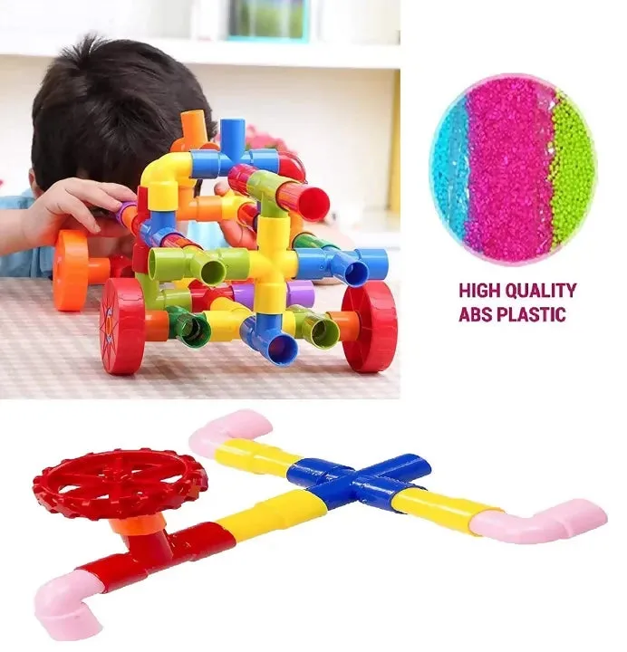 Blocks Creative Tube Locks Construction Set Toy with Wheels Kids Educational Preschool Learning Toys Plastic Water Pipe Shaped Blocks - Pipe Puzzle Game